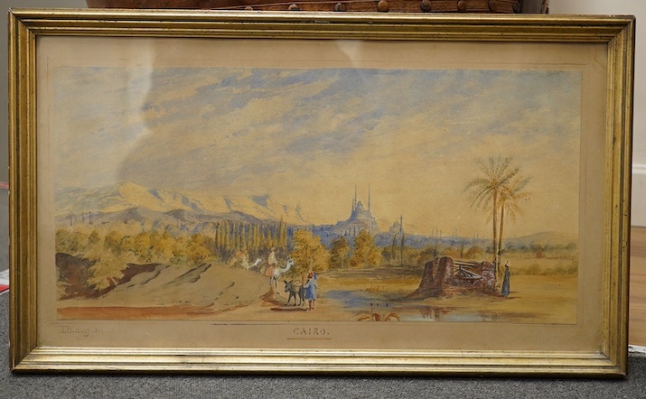 A 19th century watercolour of Cairo, signed and dated I.B. 1860, 25 x 52cm. Condition - fair